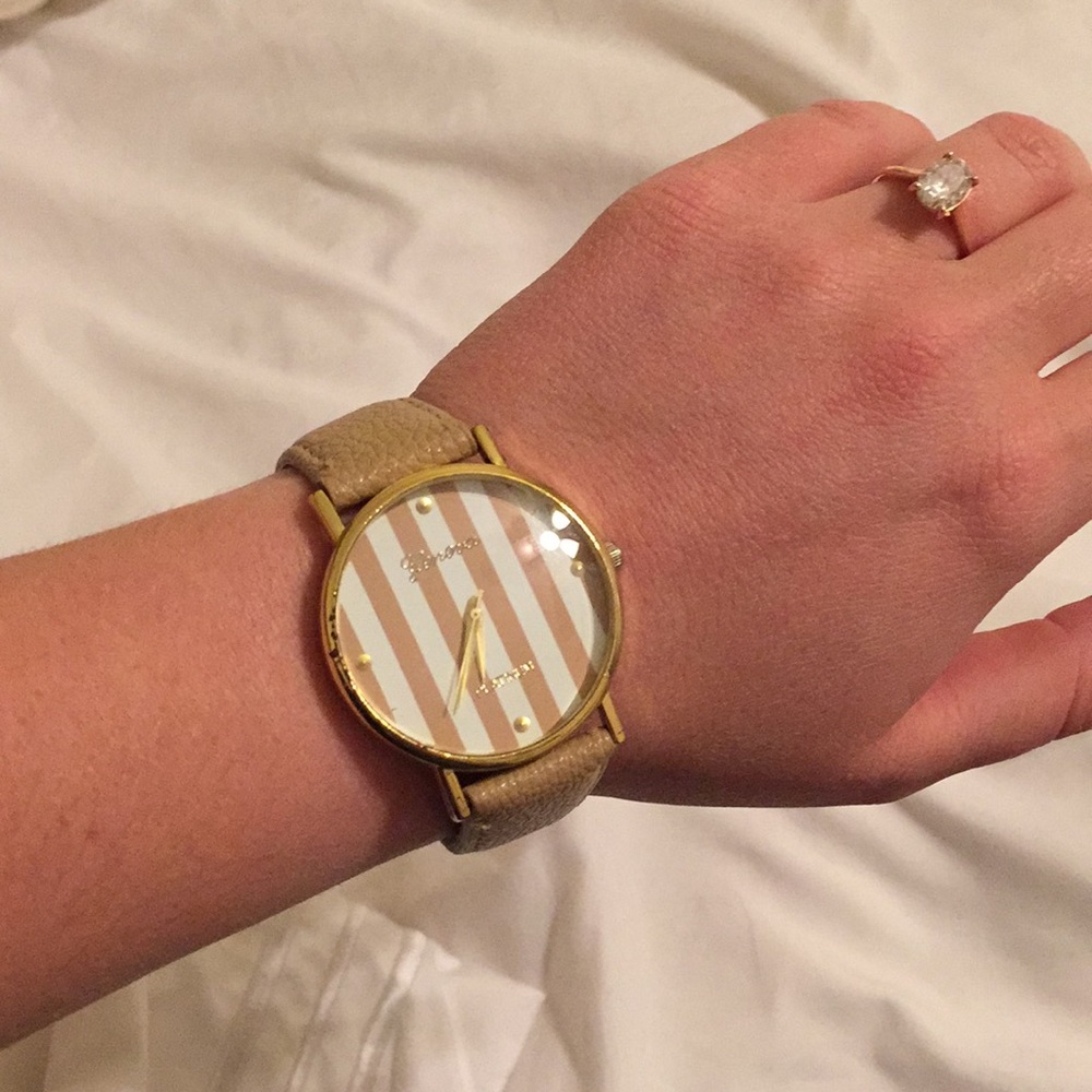 Geneva Platinum nude striped watch